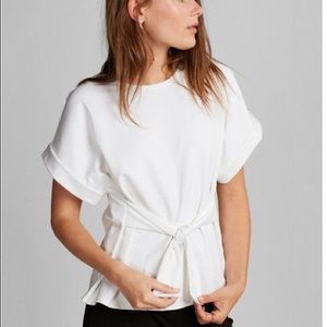 Express White Tie Waist Rolled Sleeve Blouse